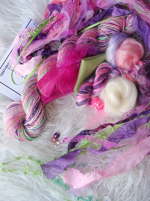 handspun yarn, silk ribbons, art yarn, wool flowers, flower pattern, boucle yarn, chiffon, habotai, lux fiber, dk weight yarn, thick and thin yarn