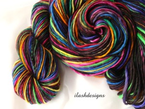 rainbow yarn, black rainbow, handspun yarn, rainbow colors, black, ilashdesigns